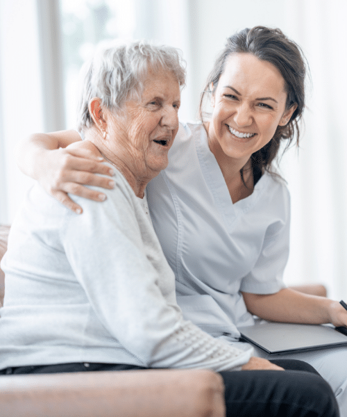 Family caregiver taking a break while a respite caregiver stays with mom