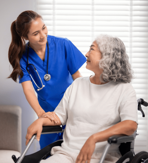 Caregiver with a senior at home in Los Angeles